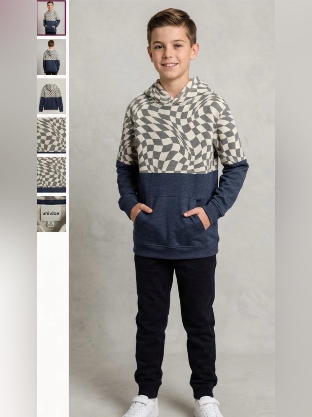 Univibe Navy & Cream Geometric Pullover Hoodie